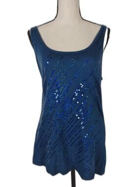 Womens The Limited Tank Top Blue Sequin Size Large